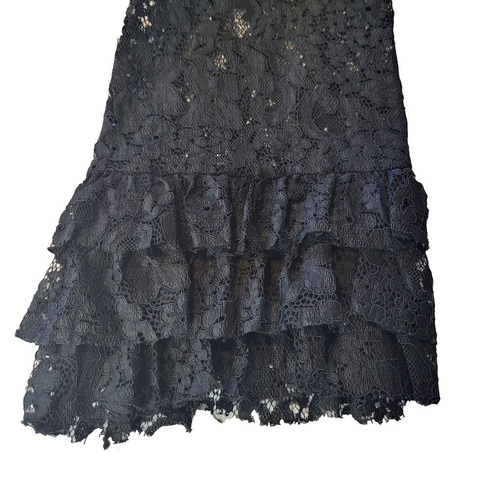 ZARA X-Small Sheer Black Lace Blouse Pullover Bell Sleeves 3 Tiered Lace Cuff - Picture 13 of 14